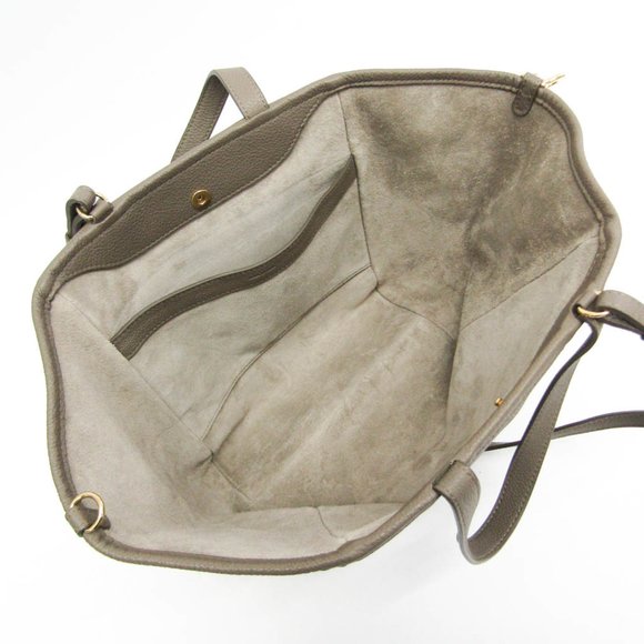 CELINE Small Fold Cabas 194073 Leather Handbag Shoulder Bag Gray Brown - Picture 3 of 16